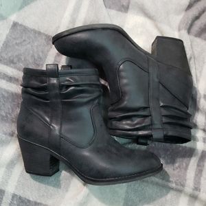 Gray heeled booties